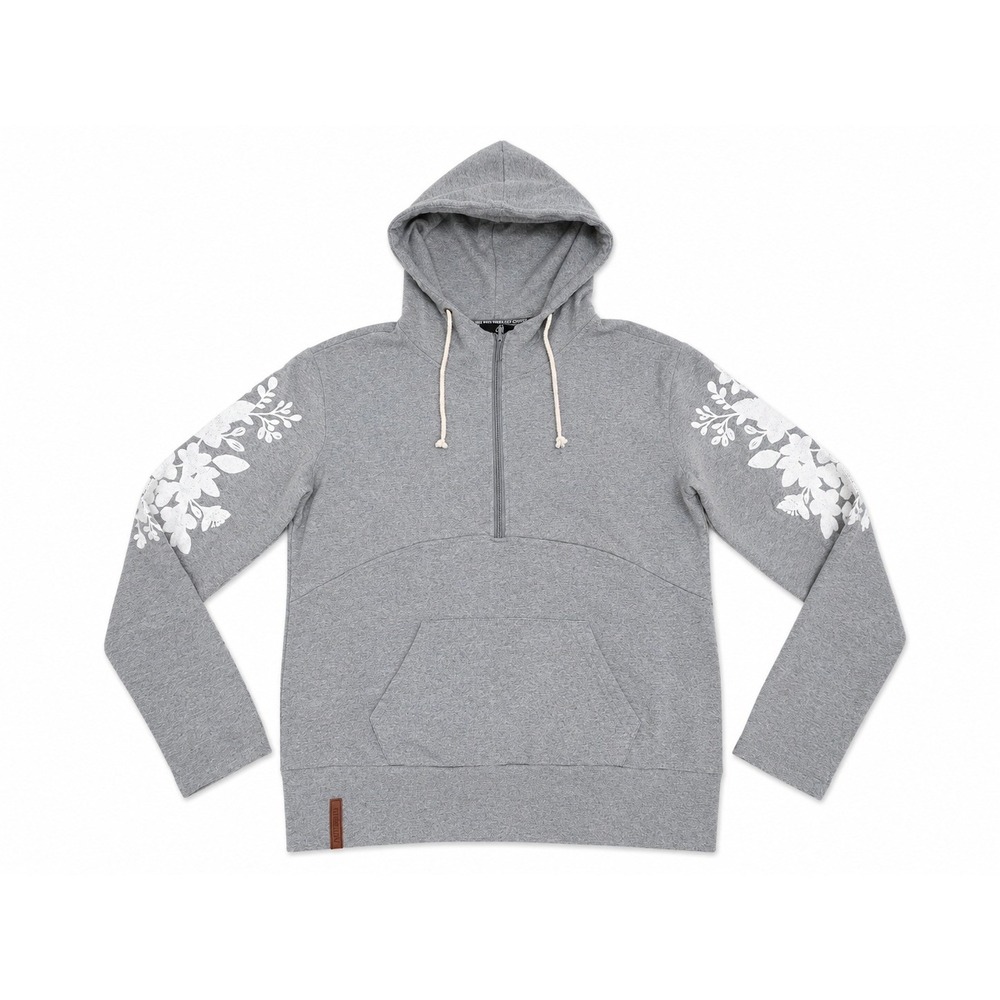 Ampersand Avenue Womens Gray Floral Sleeve Quarter Zip Hoodie Sweatshirt XXL
